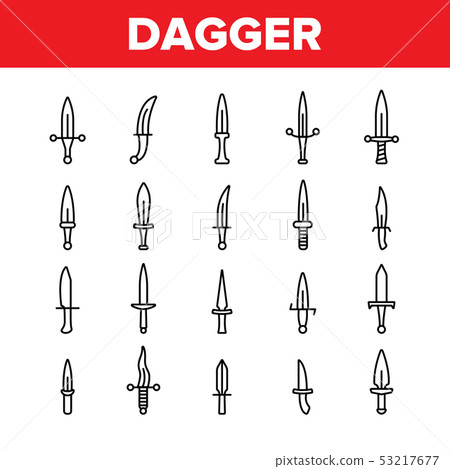 Dagger, Sharp Weapon Vector Thin Line Icons Set 53217677