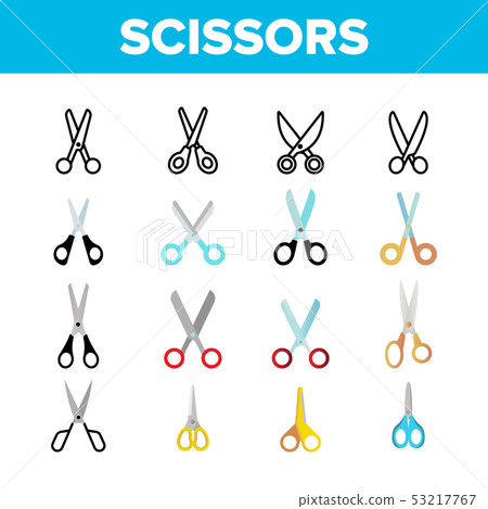 Scissors, School Stationery Vector Color Icons Set 53217767