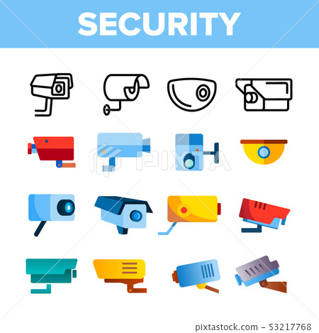 Modern Security Cameras Vector Color Icons Set Modern Security Cameras Vector Color Icons Set 53217768