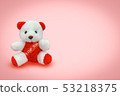 Bear doll sitting with pink background, 53218375