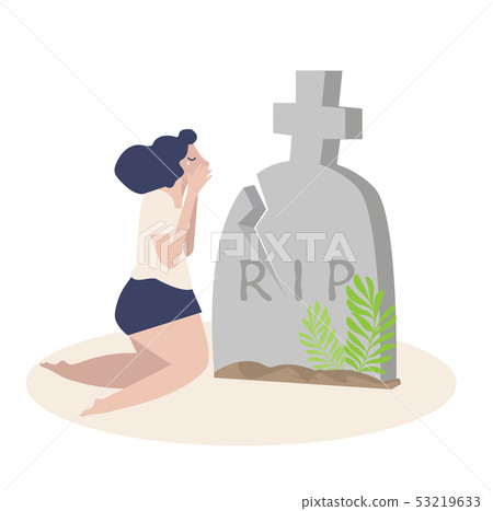 woman crying front of a grave vector woman crying front of a grave vector 53219633