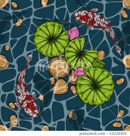 Koi fish with lotus leaf seamless pattern Koi fish with lotus leaf seamless pattern 53220305