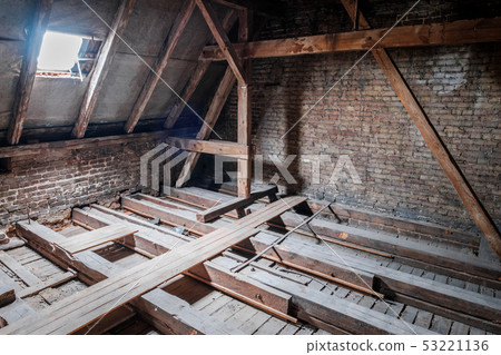 roof beams in attic / loft construction site roof beams in attic / loft construction site 53221136