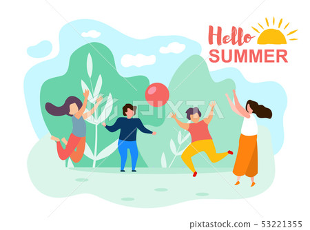 Cartoon Children Play Ball Sunny Summer Day Park Cartoon Children Play Ball Sunny Summer Day Park 53221355