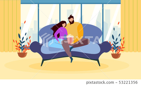 Love Couple at Home Watching Movie Eating Popcorn Love Couple at Home Watching Movie Eating Popcorn 53221356
