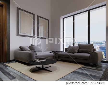 A large corner sofa by the living room window is 53223393