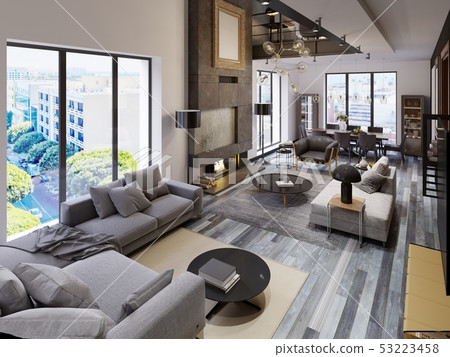 Two-level living room apartment with dining area 53223458