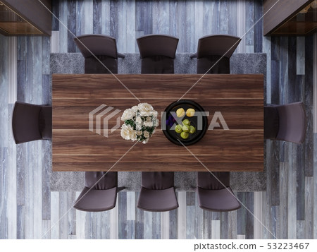 Top view of the modern dining room. Top view of the modern dining room. 53223467