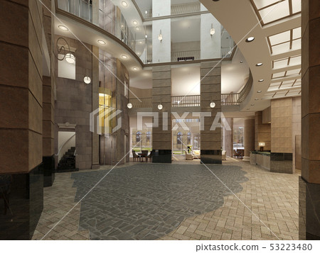 Luxurious multi-storey lobby hall of a five-star 53223480