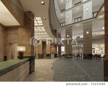 Luxurious multi-storey lobby hall of a five-star 53223485