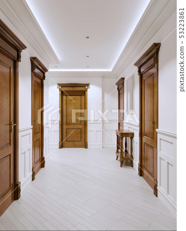 The interior is a classic-style corridor with The interior is a classic-style corridor with 53223861