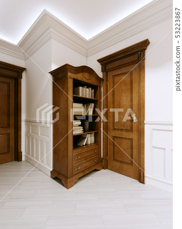 Wooden classic bookcase with books and a door next Wooden classic bookcase with books and a door next 53223867