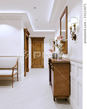 The interior is a classic-style corridor with The interior is a classic-style corridor with 53223871