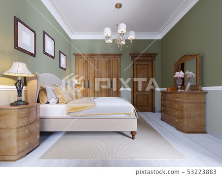 Classic modern bedroom with olive walls, large 53223883
