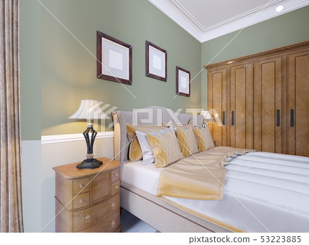 Luxurious bed in the interior of a modern bedroom Luxurious bed in the interior of a modern bedroom 53223885