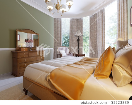 classic bedroom style with set of pillows and lamp classic bedroom style with set of pillows and lamp 53223889