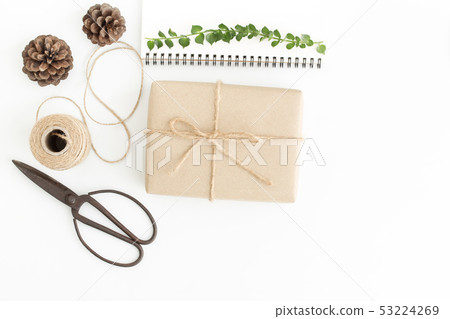 Top view gifts box and accessories on white Top view gifts box and accessories on white 53224269