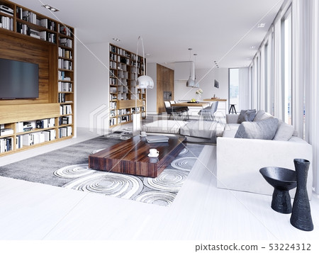 Modern bright interior in contemporary living room 53224312
