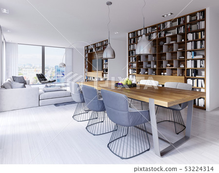 dining area with a modern designer table with six dining area with a modern designer table with six 53224314