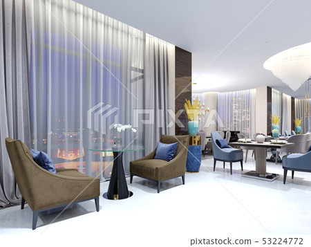 A table with two easy chairs in the contemporary A table with two easy chairs in the contemporary 53224772