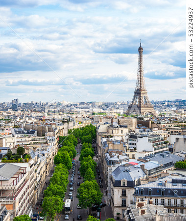 View of the Eiffel Tower and Paris from the Arc de Triomphe 53224937