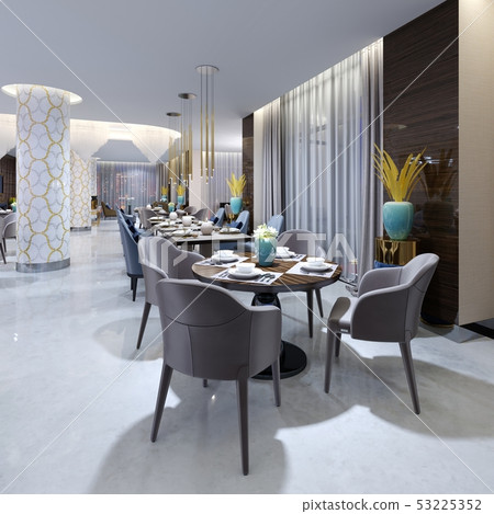 Luxurious modern restaurant in the evening Luxurious modern restaurant in the evening 53225352