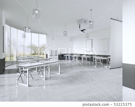 Furniture in empty high school classroom. 53225375