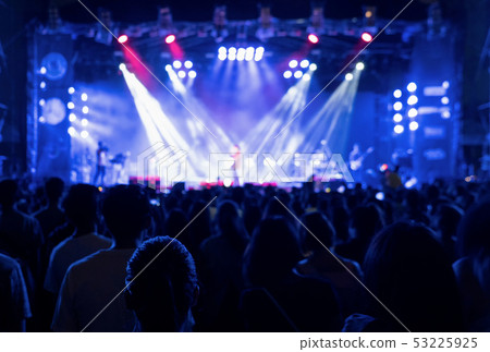 Silhouettes of crowd, group of people, cheering in 53225925