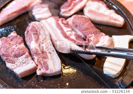 Black meat, Korean food, Food, Plate, Food, Pan fried black pork, Black pork 53226134