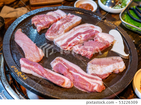 Black meat, Korean food, Food, Plate, Food, Pan fried black pork, Black pork 53226309