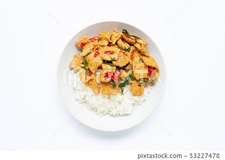 Rice with stir-fried hot and spicy pork with holy Rice with stir-fried hot and spicy pork with holy 53227478
