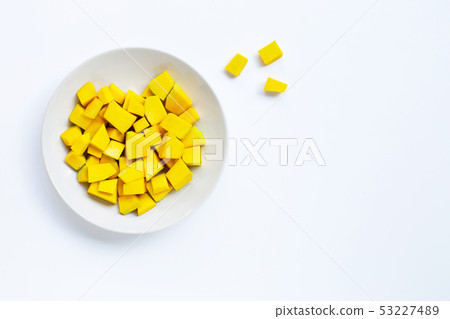 Green pumpkin pieces cut on white Green pumpkin pieces cut on white 53227489