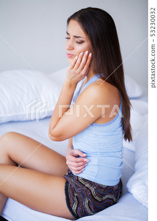 Body Pain. Close Up Of Beautiful Woman Body Having Stomach Ache 53230032