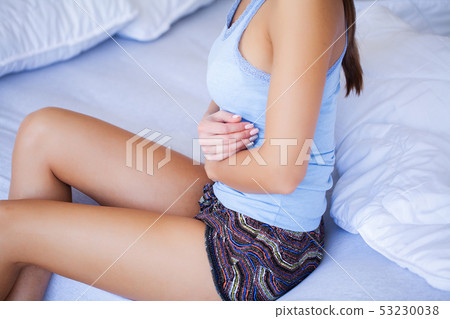 Body Pain. Close Up Of Beautiful Woman Body Having Stomach Ache 53230038