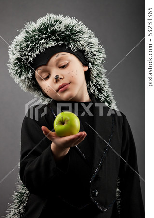 Portrait of the little boy wearing hedgehog suit Portrait of the little boy wearing hedgehog suit 53231365