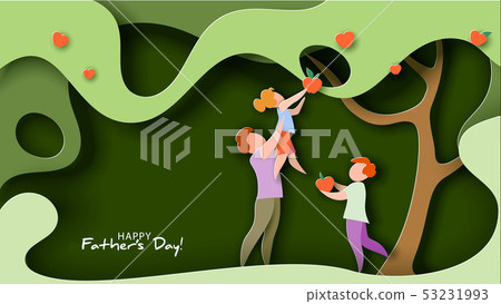 Happy fathers day card. Paper cut style 53231993