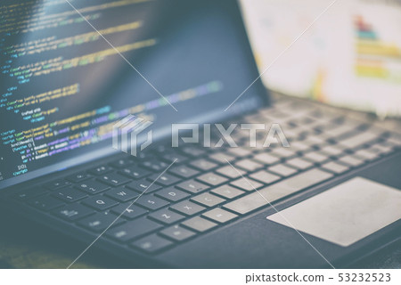 Closeup coding on screen, coding html Closeup coding on screen, coding html 53232523