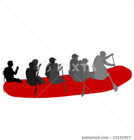 Silhouette descent on a river water rafters on a 53232957