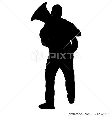 Silhouette of musician playing the tuba on a white 53232958