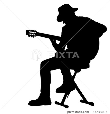 Silhouette musician plays the guitar on a white 53233003