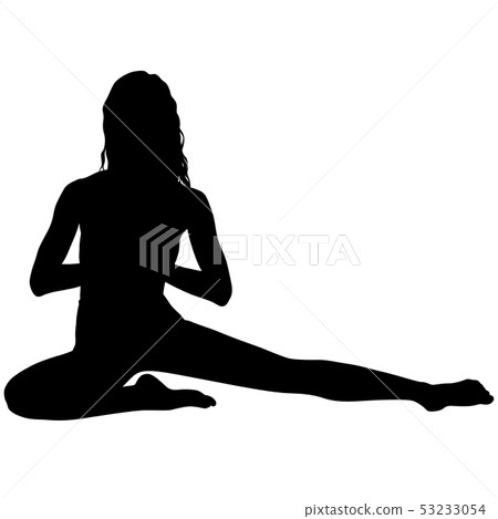 Silhouette girl on yoga class in pose on a white 53233054