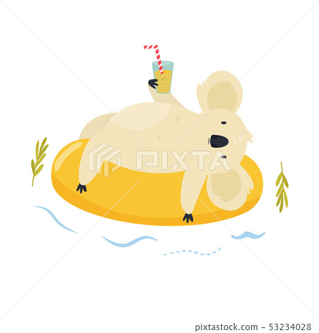 Cute koala character swimming on inflatable ring Cute koala character swimming on inflatable ring 53234028