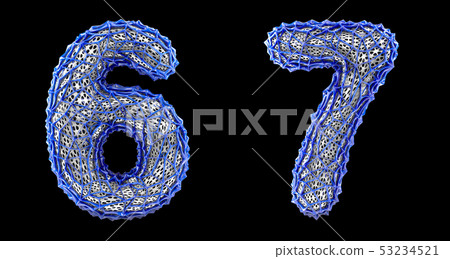 Number set 6, 7 made of blue plastic 3d rendering 53234521