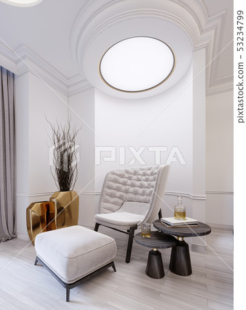 Modern white fashionable armchair with footrest, 53234799