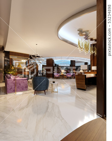 Modern hotel vestibule and a luxurious restaurant 53234898