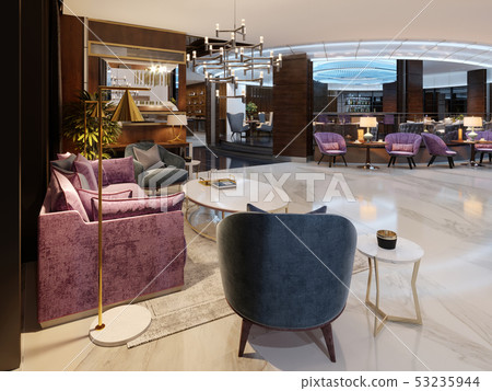 Modern hotel vestibule and a luxurious restaurant Modern hotel vestibule and a luxurious restaurant 53235944