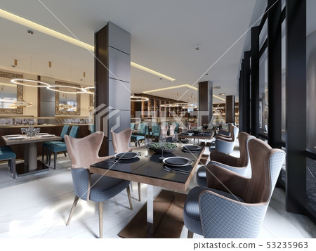 Cozy luxury interior of restaurant, Comfortable 53235963