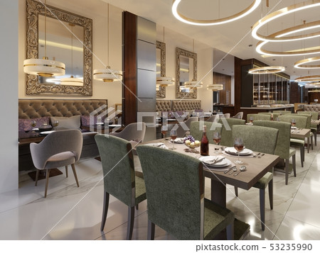 Cozy luxury interior of restaurant, Comfortable Cozy luxury interior of restaurant, Comfortable 53235990