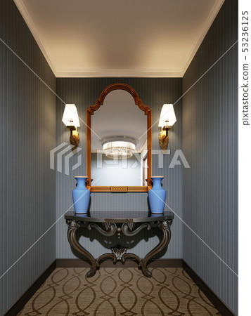 Classic wooden console with a mirror in a gold 53236125