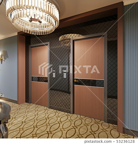 Design wooden doors in the hotel corridor. 53236128